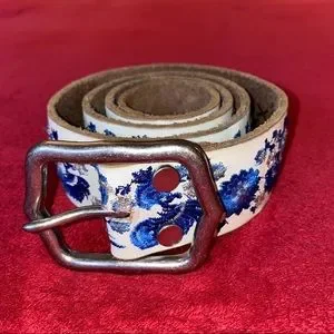 Lucky Brand White & Blue Embroidered Belt - XS Lucky Brand Studded Embroidered Leather Belt Size M | eBay main image 3